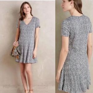 𝅺anthropologie Dolan Left Coast Ribbed Navy Blue V neck Dress
